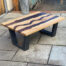 saw and pour oak coffee river table purple resin