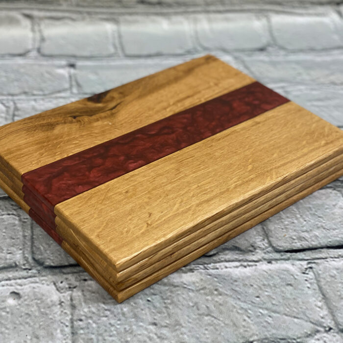 saw and pour oak table mats with red resin