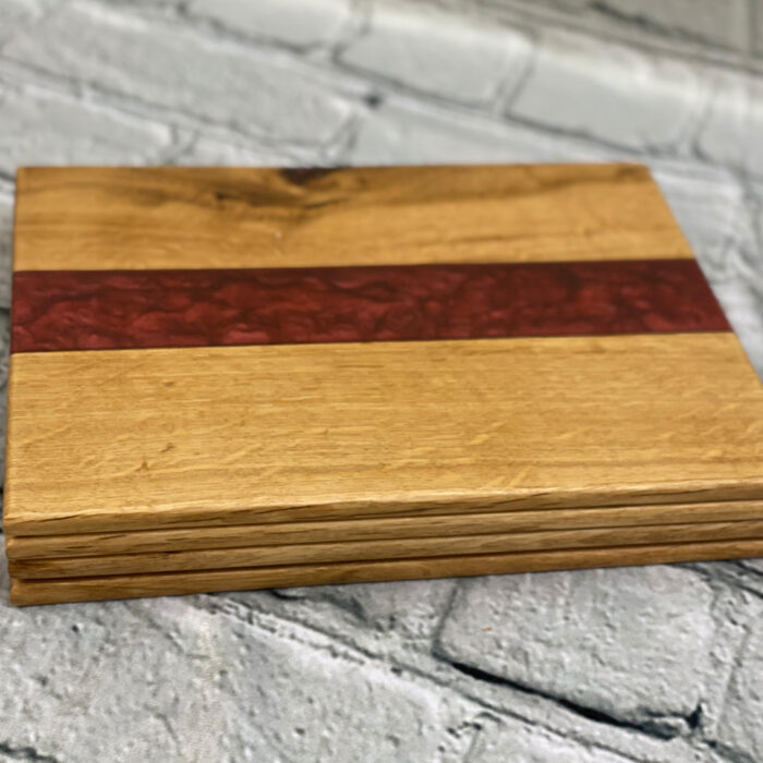 saw and pour oak table mats with red resin