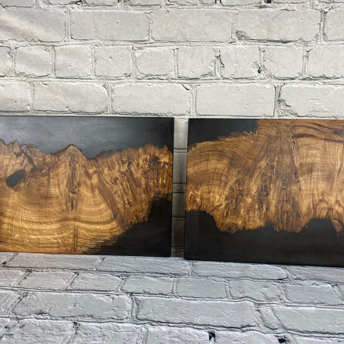 saw and pour wall art burl oak with black resin