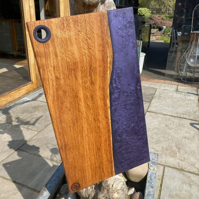 oak and purple resin chopping board
