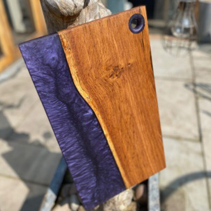 oak and purple resin chopping board