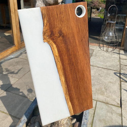 oak and white resin chopping board