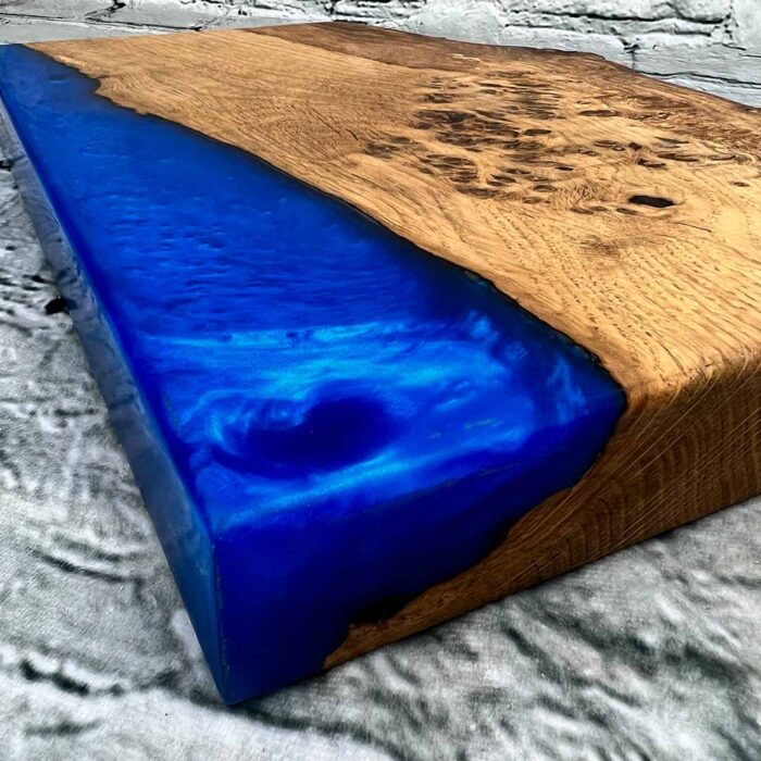 burled oak blue resin chopping board