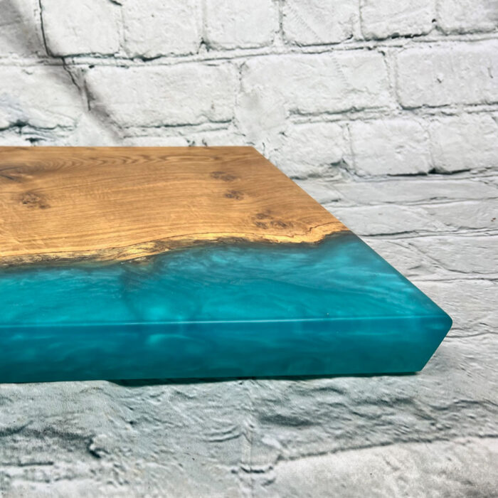 burl oak and aqua resin shopping board